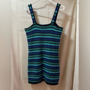 GAP Crochet Knit Striped Tank Dress Blue Green Cotton Stretch M